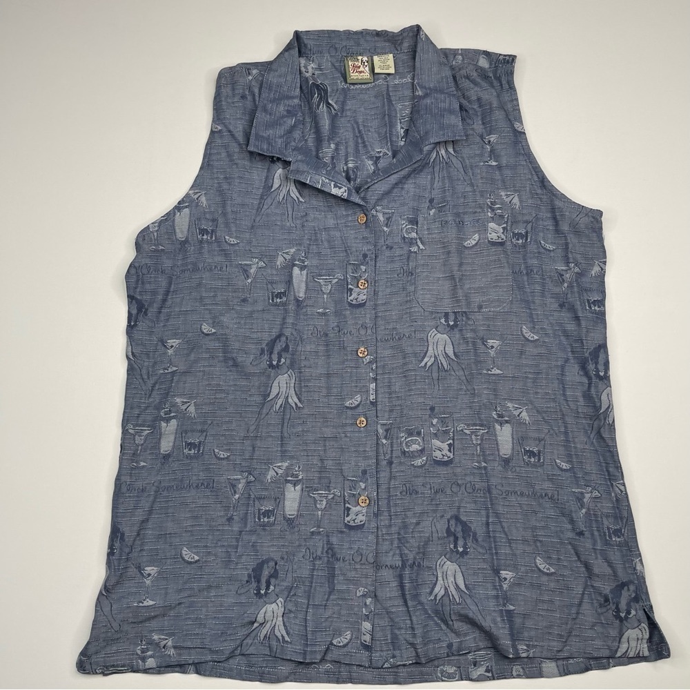 Big Dog Vintage 90s Y2K Hawaiian Top Shirt Silk Rayon Blue  Hula Vacation Summer